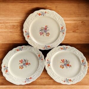 Uranium Glaze W.S. George Fleurette Flower Bouquet Pattern 9.5” Plates Set of 3